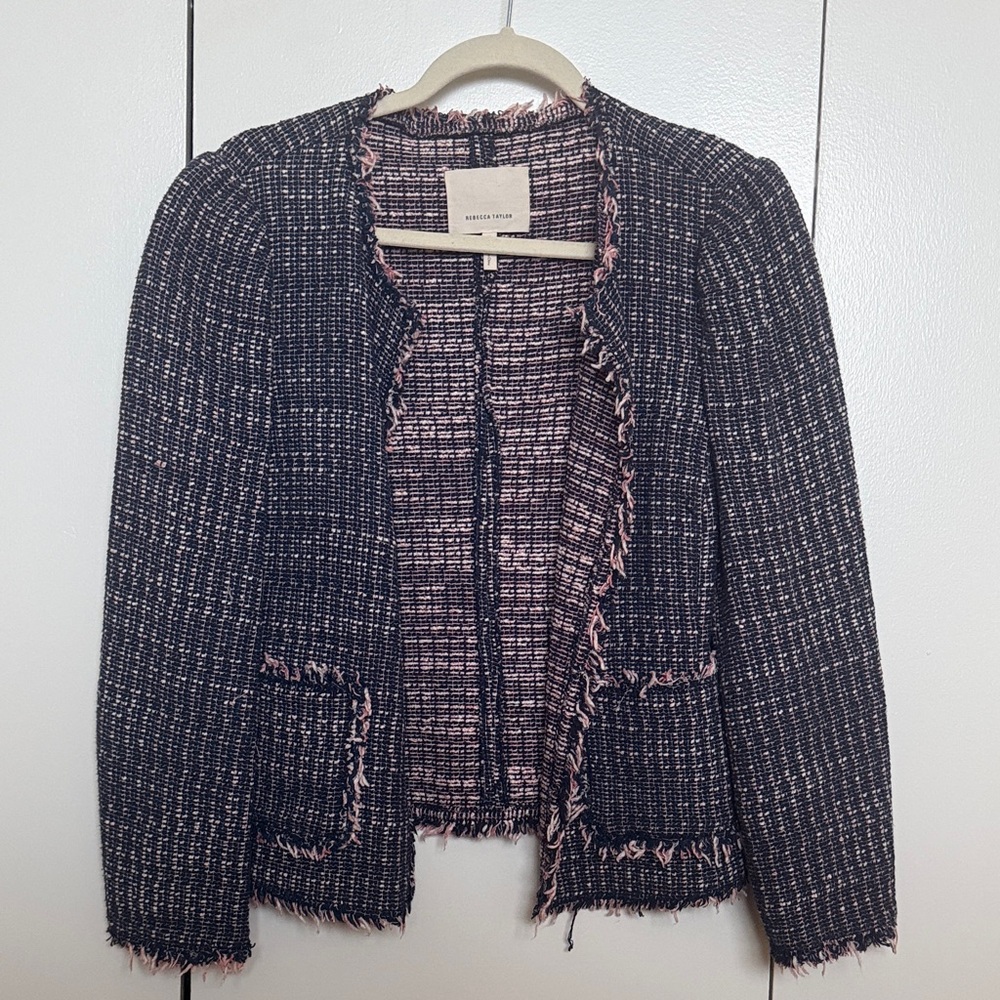 Rebecca Taylor Navyand Pink Tweed Blazer